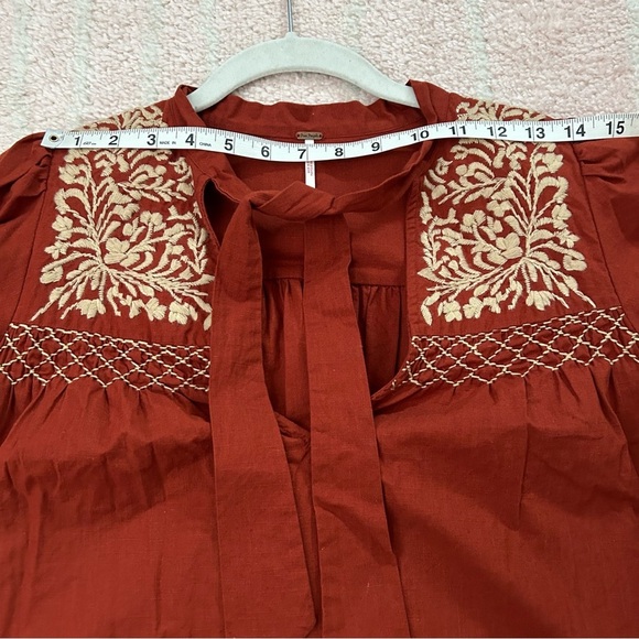 Free People Dreaming About You Baby Doll Blouse Embroidered Boho Size Small - Picture 8 of 13